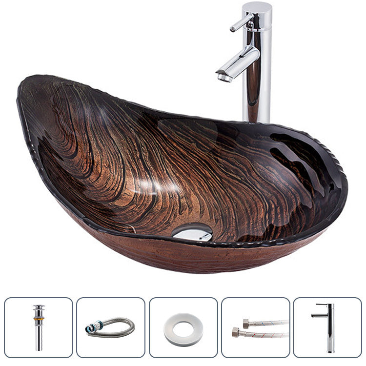 Creative Glass Vessel Sink Specialty Vessel Bathroom Sink with Pop-Up Drain Dark Brown Sink & Drain Assembly & Faucet Clearhalo 'Bathroom Remodel & Bathroom Fixtures' 'Bathroom Sinks & Faucet Components' 'Bathroom Sinks' 'bathroom_sink' 'Home Improvement' 'home_improvement' 'home_improvement_bathroom_sink' 6871965