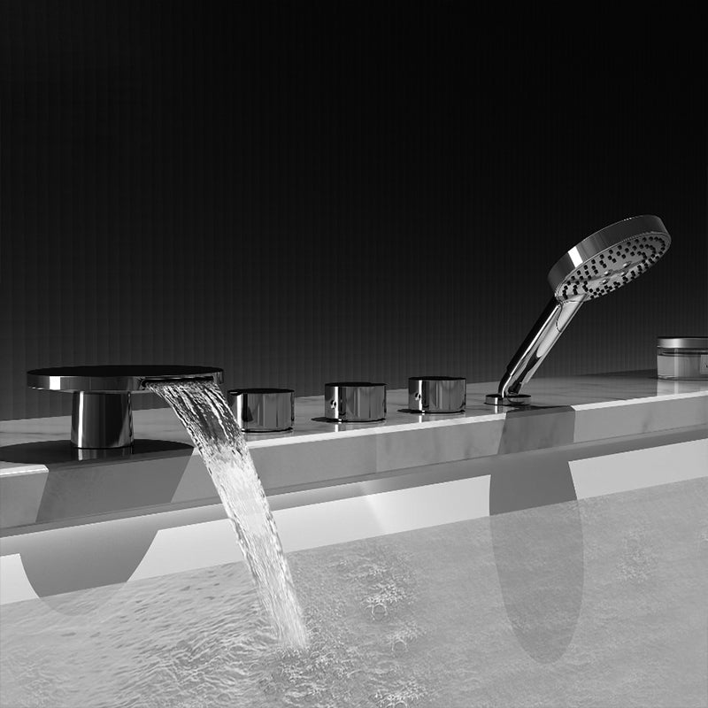 Modern Style Roman Tub Filler Deck-Mount Low Arc Copper Roman Tub Filler Silver Clearhalo 'Bathroom Remodel & Bathroom Fixtures' 'Bathtub Faucets' 'bathtub_faucets' 'Home Improvement' 'home_improvement' 'home_improvement_bathtub_faucets' 6871978