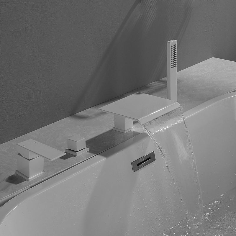 Modern Style Roman Tub Filler Deck-Mount Low Arc Copper Roman Tub Filler White Clearhalo 'Bathroom Remodel & Bathroom Fixtures' 'Bathtub Faucets' 'bathtub_faucets' 'Home Improvement' 'home_improvement' 'home_improvement_bathtub_faucets' 6871980