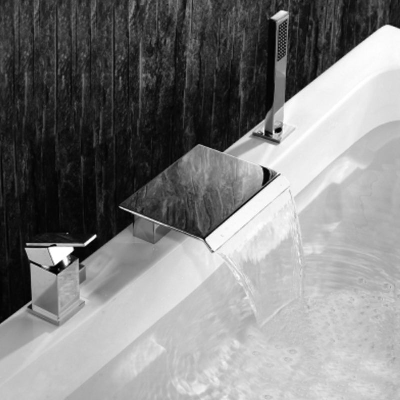 Modern Style Roman Tub Filler Deck-Mount Low Arc Copper Roman Tub Filler Chrome Clearhalo 'Bathroom Remodel & Bathroom Fixtures' 'Bathtub Faucets' 'bathtub_faucets' 'Home Improvement' 'home_improvement' 'home_improvement_bathtub_faucets' 6871982