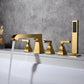 Modern Style Roman Tub Filler Low Arc Deck-Mount Copper Roman Tub Filler Clearhalo 'Bathroom Remodel & Bathroom Fixtures' 'Bathtub Faucets' 'bathtub_faucets' 'Home Improvement' 'home_improvement' 'home_improvement_bathtub_faucets' 6871991