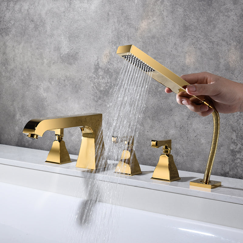 Modern Style Roman Tub Filler Low Arc Deck-Mount Copper Roman Tub Filler Clearhalo 'Bathroom Remodel & Bathroom Fixtures' 'Bathtub Faucets' 'bathtub_faucets' 'Home Improvement' 'home_improvement' 'home_improvement_bathtub_faucets' 6871994