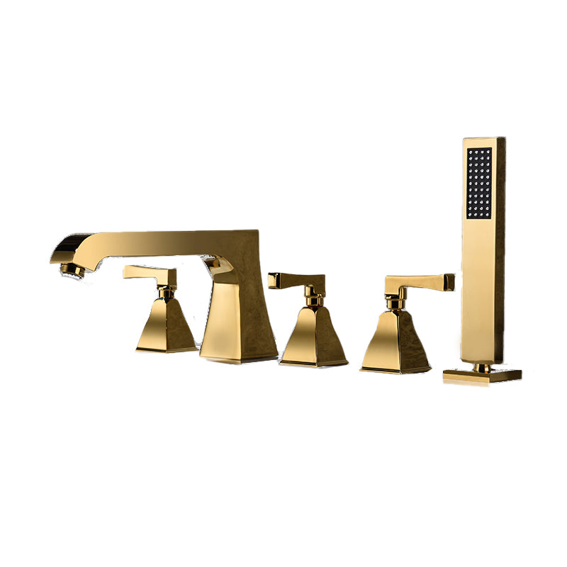 Modern Style Roman Tub Filler Low Arc Deck-Mount Copper Roman Tub Filler Clearhalo 'Bathroom Remodel & Bathroom Fixtures' 'Bathtub Faucets' 'bathtub_faucets' 'Home Improvement' 'home_improvement' 'home_improvement_bathtub_faucets' 6871999