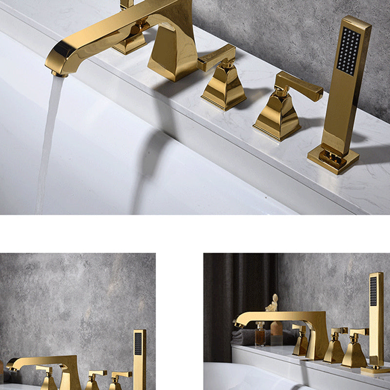 Modern Style Roman Tub Filler Low Arc Deck-Mount Copper Roman Tub Filler Clearhalo 'Bathroom Remodel & Bathroom Fixtures' 'Bathtub Faucets' 'bathtub_faucets' 'Home Improvement' 'home_improvement' 'home_improvement_bathtub_faucets' 6872000