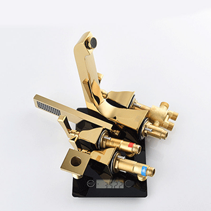 Modern Style Roman Tub Filler Low Arc Deck-Mount Copper Roman Tub Filler Clearhalo 'Bathroom Remodel & Bathroom Fixtures' 'Bathtub Faucets' 'bathtub_faucets' 'Home Improvement' 'home_improvement' 'home_improvement_bathtub_faucets' 6872003