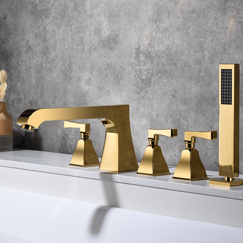 Modern Style Roman Tub Filler Low Arc Deck-Mount Copper Roman Tub Filler Clearhalo 'Bathroom Remodel & Bathroom Fixtures' 'Bathtub Faucets' 'bathtub_faucets' 'Home Improvement' 'home_improvement' 'home_improvement_bathtub_faucets' 6872004