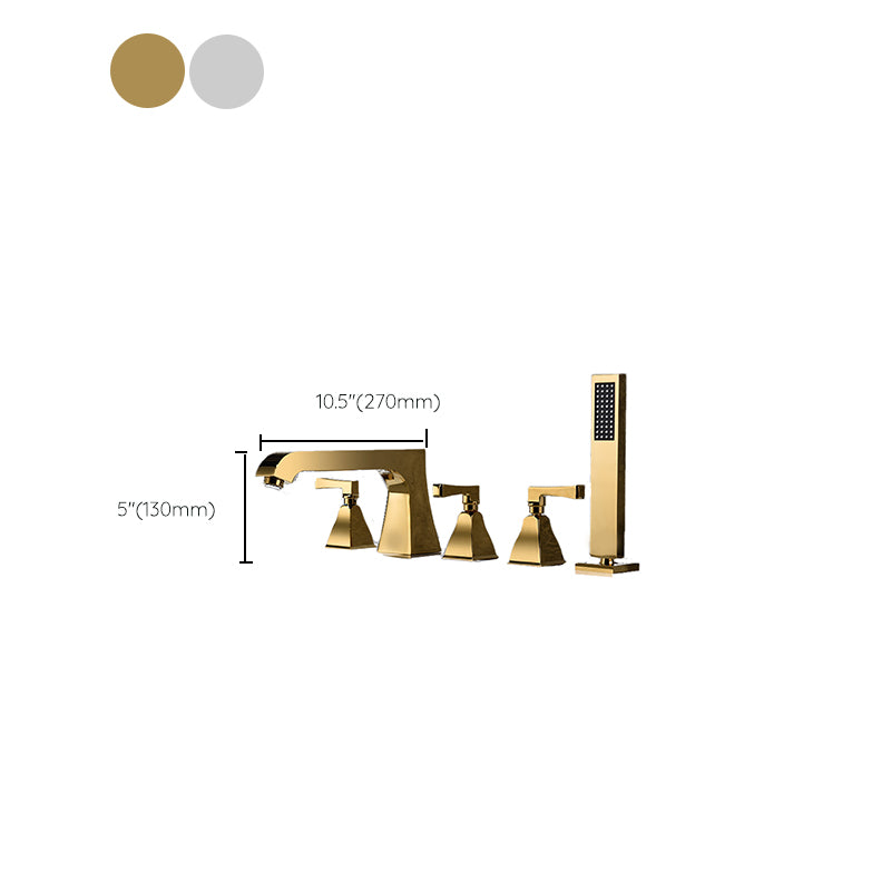 Modern Style Roman Tub Filler Low Arc Deck-Mount Copper Roman Tub Filler Clearhalo 'Bathroom Remodel & Bathroom Fixtures' 'Bathtub Faucets' 'bathtub_faucets' 'Home Improvement' 'home_improvement' 'home_improvement_bathtub_faucets' 6872005