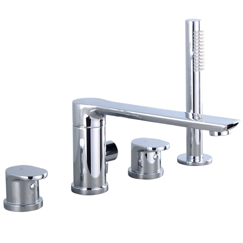 Modern Style Roman Tub Faucet Pure Color Deck-Mount Low Arc Copper Roman Tub Faucet Silver 4 Hole Faucets Clearhalo 'Bathroom Remodel & Bathroom Fixtures' 'Bathtub Faucets' 'bathtub_faucets' 'Home Improvement' 'home_improvement' 'home_improvement_bathtub_faucets' 6872015