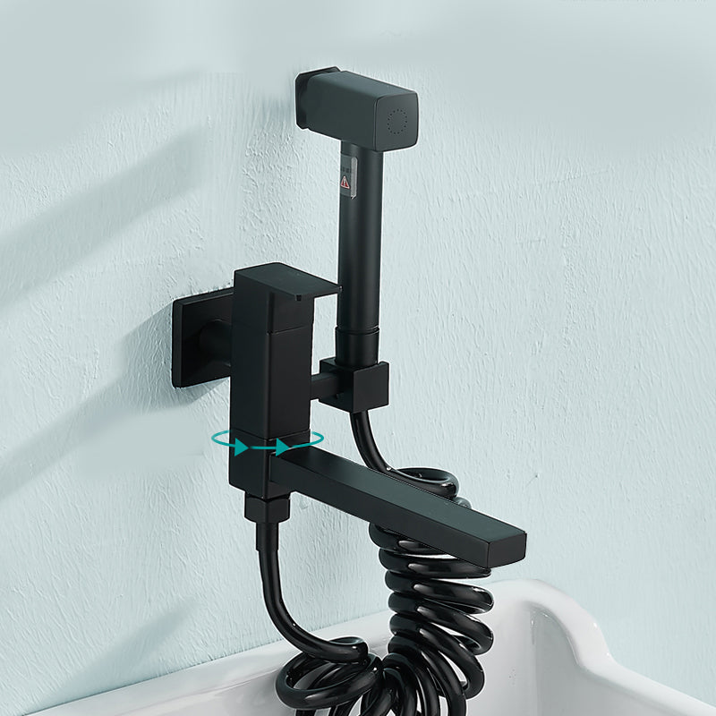 Modern Tub Filler Wall Mount Handshower Swivel Copper Tub Filler with Single Lever Handle Black Square Rectangle 1 Hole Faucets Clearhalo 'Bathroom Remodel & Bathroom Fixtures' 'Bathtub Faucets' 'bathtub_faucets' 'Home Improvement' 'home_improvement' 'home_improvement_bathtub_faucets' 6872040