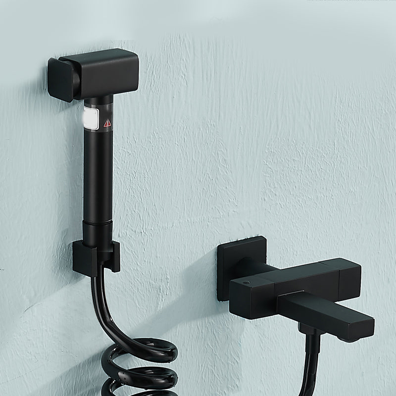 Modern Tub Filler Wall Mount Handshower Swivel Copper Tub Filler with Single Lever Handle Black Square Rectangle 2 Hole Faucets Clearhalo 'Bathroom Remodel & Bathroom Fixtures' 'Bathtub Faucets' 'bathtub_faucets' 'Home Improvement' 'home_improvement' 'home_improvement_bathtub_faucets' 6872043