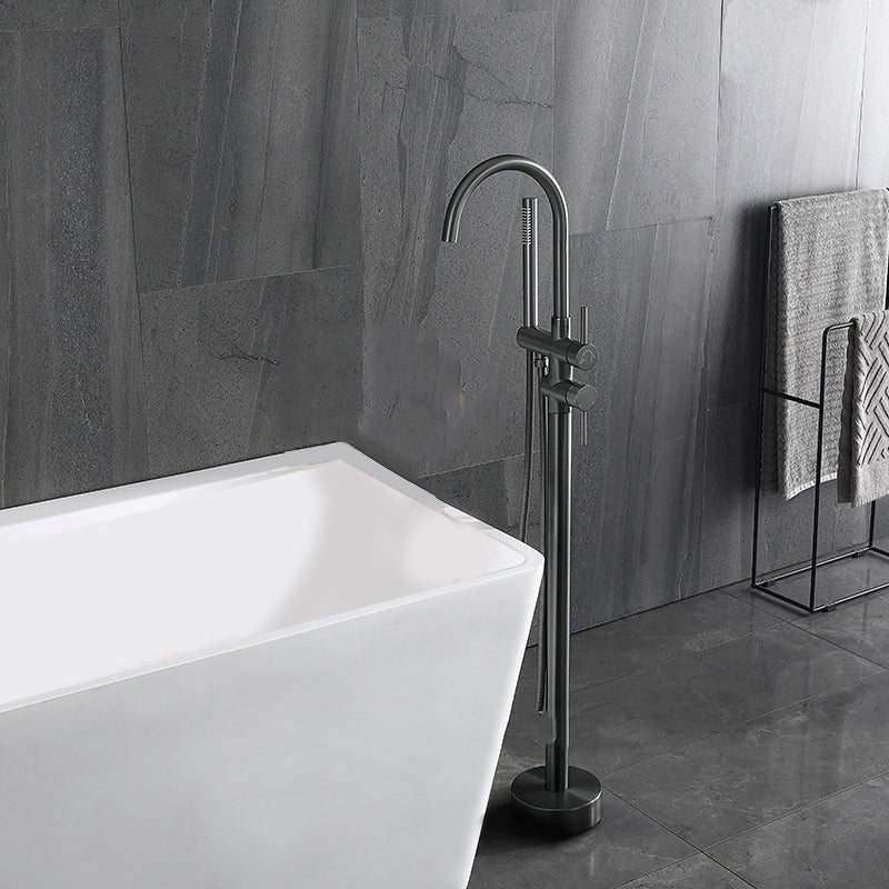 Modern Style Freestanding Tub Filler Floor Mount Freestanding Tub Filler with Hand Shower Clearhalo 'Bathroom Remodel & Bathroom Fixtures' 'Bathtub Faucets' 'bathtub_faucets' 'Home Improvement' 'home_improvement' 'home_improvement_bathtub_faucets' 6872062