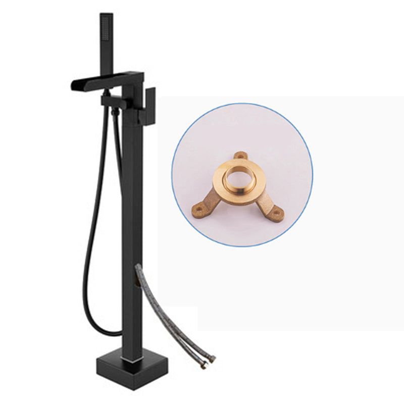 Modern Floor Standing Rod Handle Handheld Shower Head Bathtub Faucet Black Wall Clearhalo 'Bathroom Remodel & Bathroom Fixtures' 'Bathtub Faucets' 'bathtub_faucets' 'Home Improvement' 'home_improvement' 'home_improvement_bathtub_faucets' 6872104