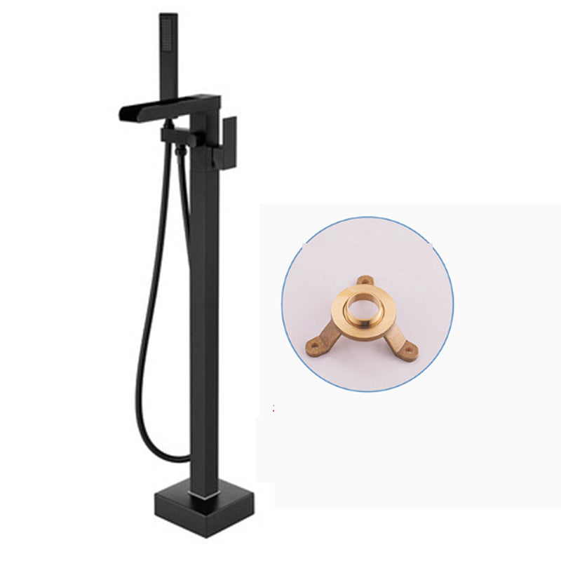 Modern Floor Standing Rod Handle Handheld Shower Head Bathtub Faucet Black Ground Clearhalo 'Bathroom Remodel & Bathroom Fixtures' 'Bathtub Faucets' 'bathtub_faucets' 'Home Improvement' 'home_improvement' 'home_improvement_bathtub_faucets' 6872106