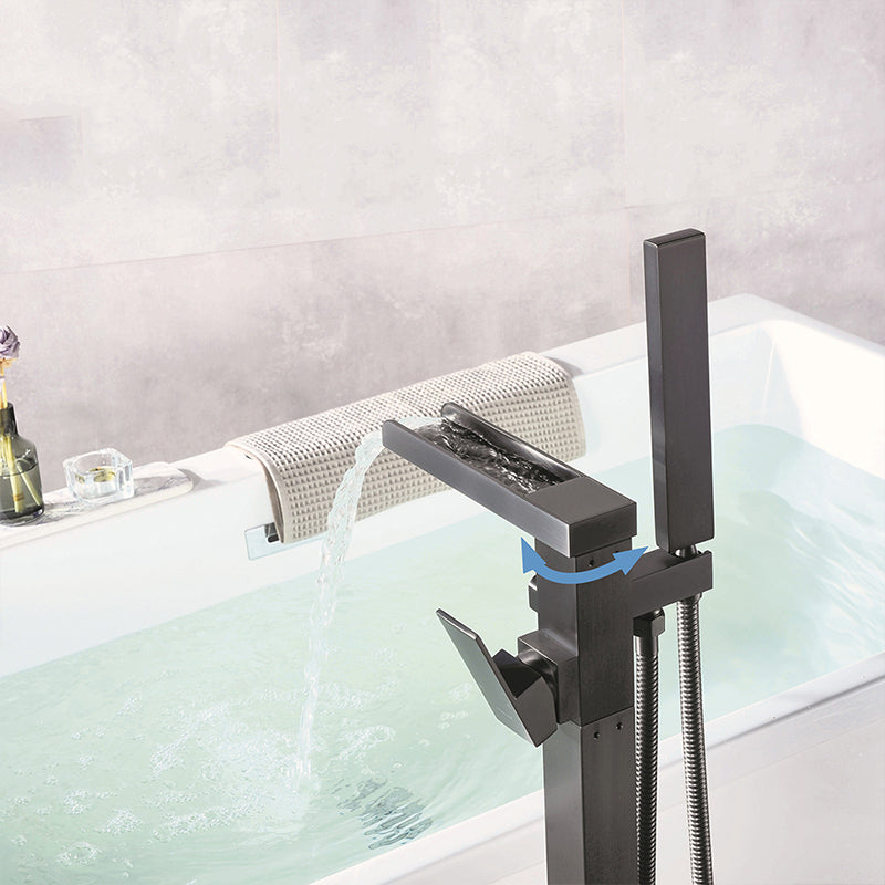 Modern Floor Standing Rod Handle Handheld Shower Head Bathtub Faucet Clearhalo 'Bathroom Remodel & Bathroom Fixtures' 'Bathtub Faucets' 'bathtub_faucets' 'Home Improvement' 'home_improvement' 'home_improvement_bathtub_faucets' 6872108