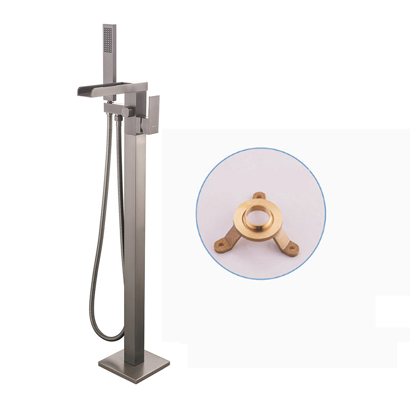 Modern Floor Standing Rod Handle Handheld Shower Head Bathtub Faucet Gun Grey Ground Clearhalo 'Bathroom Remodel & Bathroom Fixtures' 'Bathtub Faucets' 'bathtub_faucets' 'Home Improvement' 'home_improvement' 'home_improvement_bathtub_faucets' 6872111