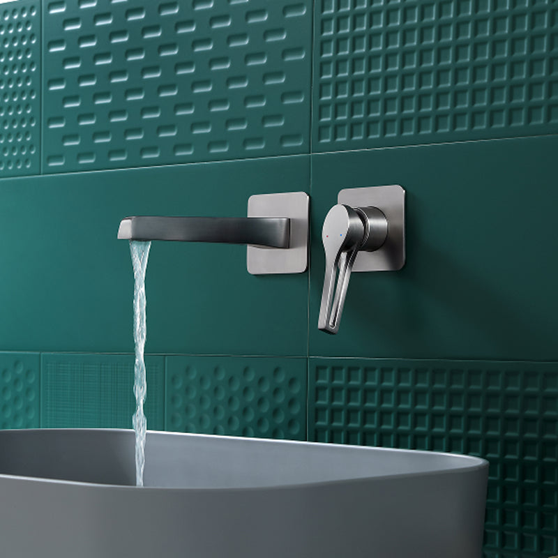 Industrial Style Bathroom Faucet Wall Mounted Rod Handle Faucet Grey Clearhalo 'Bathroom Remodel & Bathroom Fixtures' 'Bathtub Faucets' 'bathtub_faucets' 'Home Improvement' 'home_improvement' 'home_improvement_bathtub_faucets' 6872123