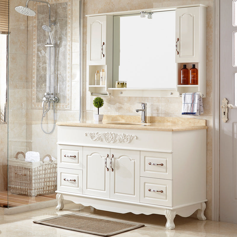 Wood Frame Bathroom Vanity White Freestanding Mirror Drawers Rectangle Vanity with 2 Doors Clearhalo 'Bathroom Remodel & Bathroom Fixtures' 'Bathroom Vanities' 'bathroom_vanities' 'Home Improvement' 'home_improvement' 'home_improvement_bathroom_vanities' 6872135