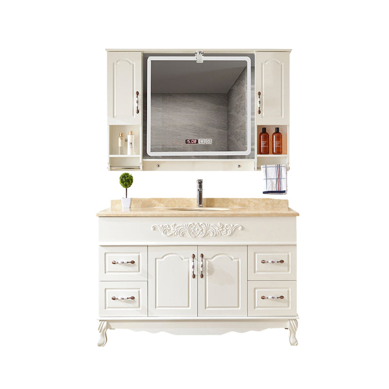 Wood Frame Bathroom Vanity White Freestanding Mirror Drawers Rectangle Vanity with 2 Doors Vanity & Faucet & Smart Medicine Cabinet 35"L x 21"W x 32"H Clearhalo 'Bathroom Remodel & Bathroom Fixtures' 'Bathroom Vanities' 'bathroom_vanities' 'Home Improvement' 'home_improvement' 'home_improvement_bathroom_vanities' 6872136