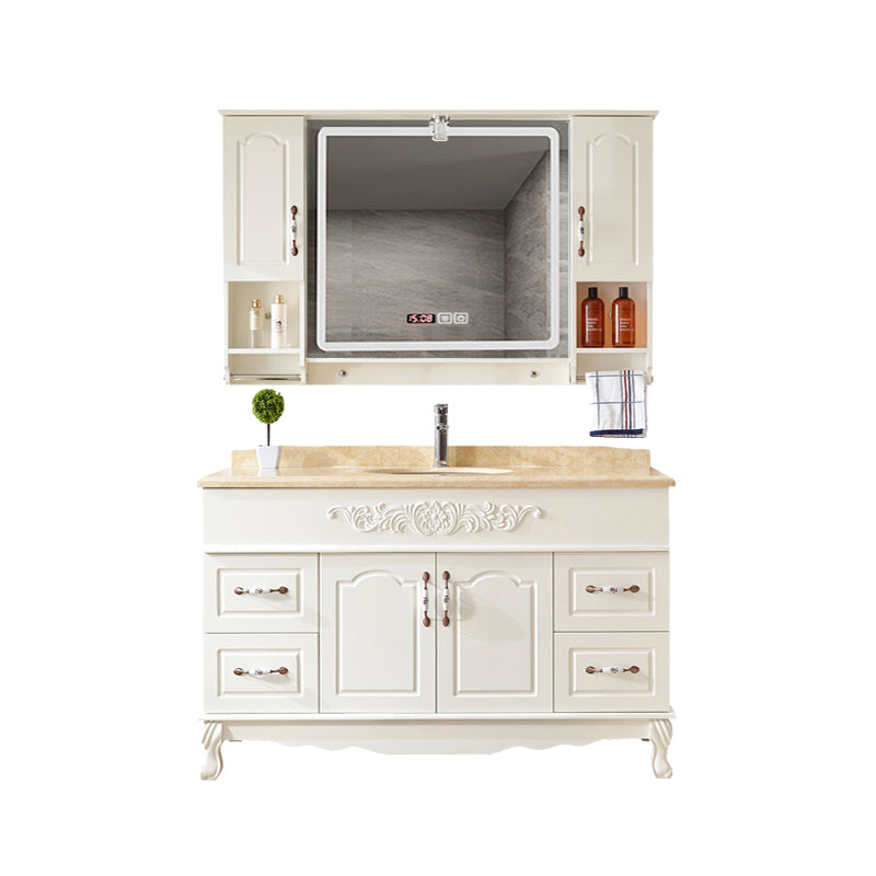 Wood Frame Bathroom Vanity White Freestanding Mirror Drawers Rectangle Vanity with 2 Doors Vanity & Faucet & Smart Medicine Cabinet 39"L x 21"W x 32"H Clearhalo 'Bathroom Remodel & Bathroom Fixtures' 'Bathroom Vanities' 'bathroom_vanities' 'Home Improvement' 'home_improvement' 'home_improvement_bathroom_vanities' 6872138