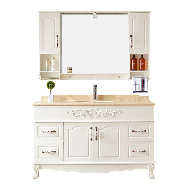 Wood Frame Bathroom Vanity White Freestanding Mirror Drawers Rectangle Vanity with 2 Doors Clearhalo 'Bathroom Remodel & Bathroom Fixtures' 'Bathroom Vanities' 'bathroom_vanities' 'Home Improvement' 'home_improvement' 'home_improvement_bathroom_vanities' 6872143