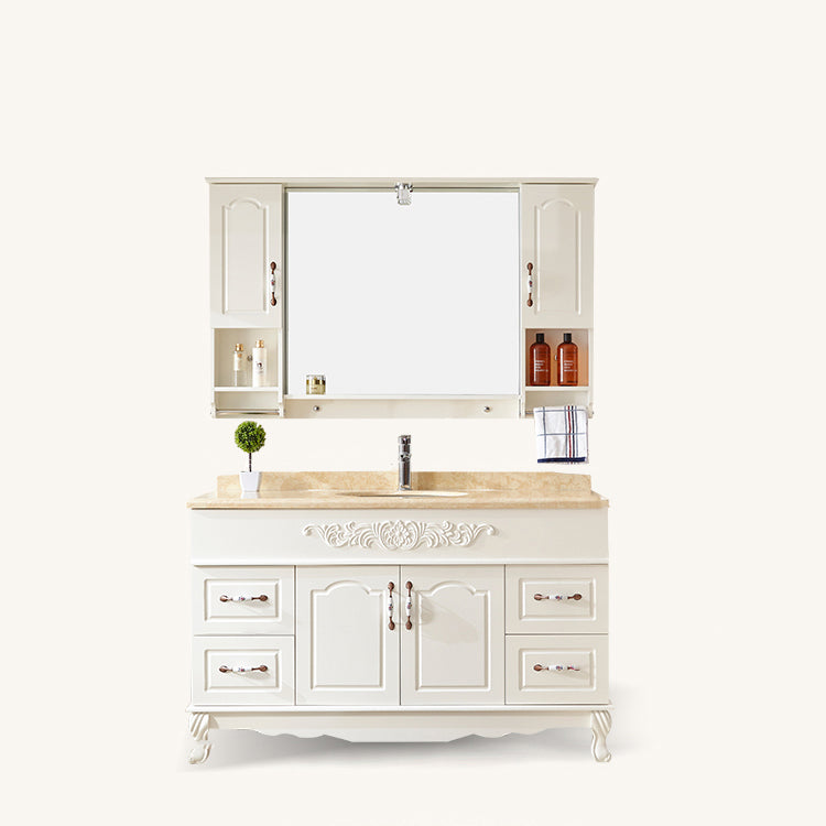 Wood Frame Bathroom Vanity White Freestanding Mirror Drawers Rectangle Vanity with 2 Doors Clearhalo 'Bathroom Remodel & Bathroom Fixtures' 'Bathroom Vanities' 'bathroom_vanities' 'Home Improvement' 'home_improvement' 'home_improvement_bathroom_vanities' 6872147