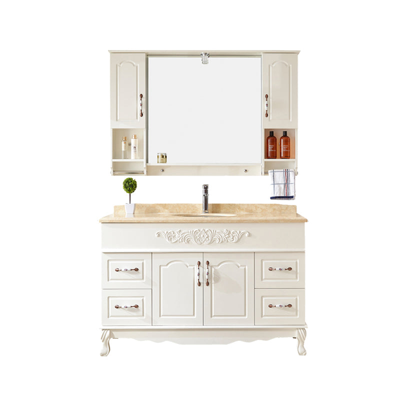 Wood Frame Bathroom Vanity White Freestanding Mirror Drawers Rectangle Vanity with 2 Doors Vanity & Faucet & Mirror Cabinet 35"L x 21"W x 32"H Clearhalo 'Bathroom Remodel & Bathroom Fixtures' 'Bathroom Vanities' 'bathroom_vanities' 'Home Improvement' 'home_improvement' 'home_improvement_bathroom_vanities' 6872149