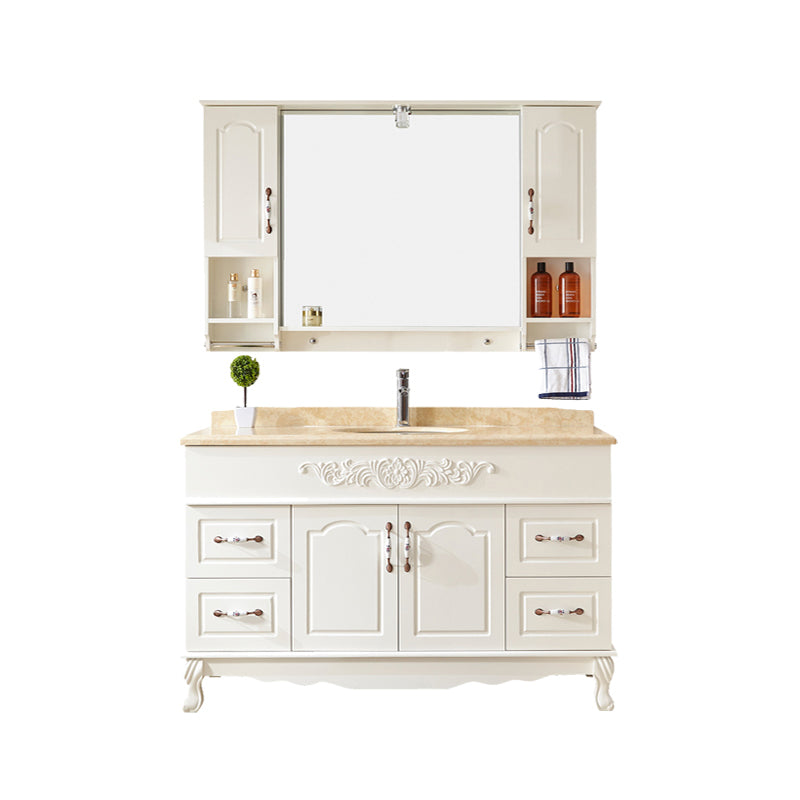 Wood Frame Bathroom Vanity White Freestanding Mirror Drawers Rectangle Vanity with 2 Doors Vanity & Faucet & Mirror Cabinet 39"L x 21"W x 32"H Clearhalo 'Bathroom Remodel & Bathroom Fixtures' 'Bathroom Vanities' 'bathroom_vanities' 'Home Improvement' 'home_improvement' 'home_improvement_bathroom_vanities' 6872150
