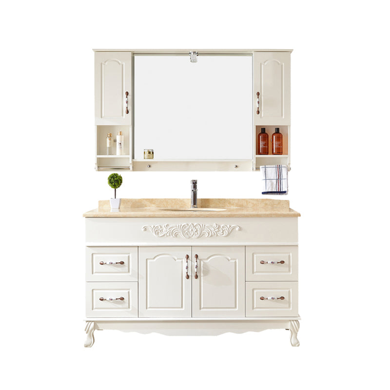 Wood Frame Bathroom Vanity White Freestanding Mirror Drawers Rectangle Vanity with 2 Doors Vanity & Faucet & Mirror Cabinet 43"L x 21"W x 32"H Clearhalo 'Bathroom Remodel & Bathroom Fixtures' 'Bathroom Vanities' 'bathroom_vanities' 'Home Improvement' 'home_improvement' 'home_improvement_bathroom_vanities' 6872151