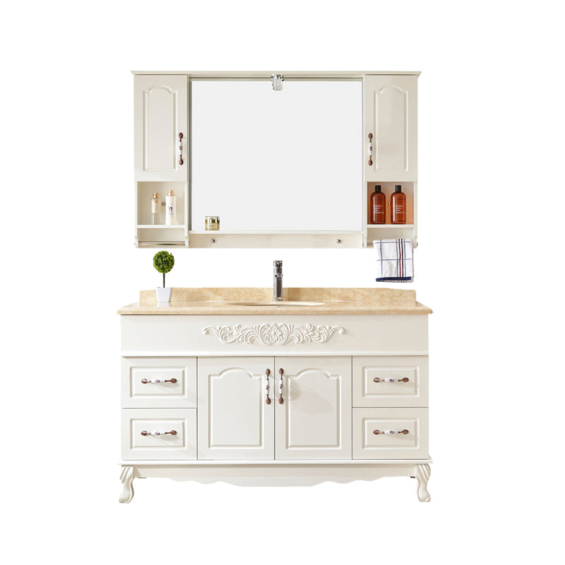 Wood Frame Bathroom Vanity White Freestanding Mirror Drawers Rectangle Vanity with 2 Doors Vanity & Faucet & Mirror Cabinet 47"L x 21"W x 32"H Clearhalo 'Bathroom Remodel & Bathroom Fixtures' 'Bathroom Vanities' 'bathroom_vanities' 'Home Improvement' 'home_improvement' 'home_improvement_bathroom_vanities' 6872152