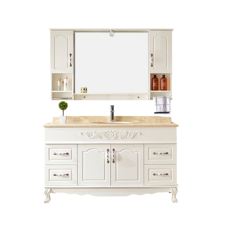 Wood Frame Bathroom Vanity White Freestanding Mirror Drawers Rectangle Vanity with 2 Doors Vanity & Faucet & Mirror Cabinet 55"L x 21"W x 32"H Clearhalo 'Bathroom Remodel & Bathroom Fixtures' 'Bathroom Vanities' 'bathroom_vanities' 'Home Improvement' 'home_improvement' 'home_improvement_bathroom_vanities' 6872154