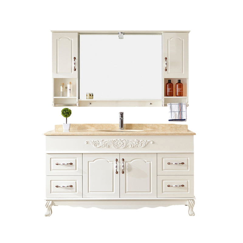 Wood Frame Bathroom Vanity White Freestanding Mirror Drawers Rectangle Vanity with 2 Doors Vanity & Faucet & Mirror Cabinet 63"L x 21"W x 32"H Clearhalo 'Bathroom Remodel & Bathroom Fixtures' 'Bathroom Vanities' 'bathroom_vanities' 'Home Improvement' 'home_improvement' 'home_improvement_bathroom_vanities' 6872156
