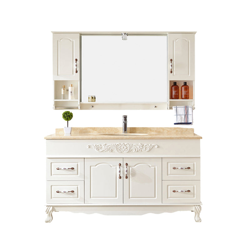 Wood Frame Bathroom Vanity White Freestanding Mirror Drawers Rectangle Vanity with 2 Doors Vanity & Faucet & Mirror Cabinet 67"L x 21"W x 32"H Clearhalo 'Bathroom Remodel & Bathroom Fixtures' 'Bathroom Vanities' 'bathroom_vanities' 'Home Improvement' 'home_improvement' 'home_improvement_bathroom_vanities' 6872157