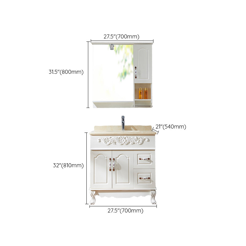 Wood Frame Bathroom Vanity White Freestanding Mirror Drawers Rectangle Vanity with 2 Doors Clearhalo 'Bathroom Remodel & Bathroom Fixtures' 'Bathroom Vanities' 'bathroom_vanities' 'Home Improvement' 'home_improvement' 'home_improvement_bathroom_vanities' 6872159