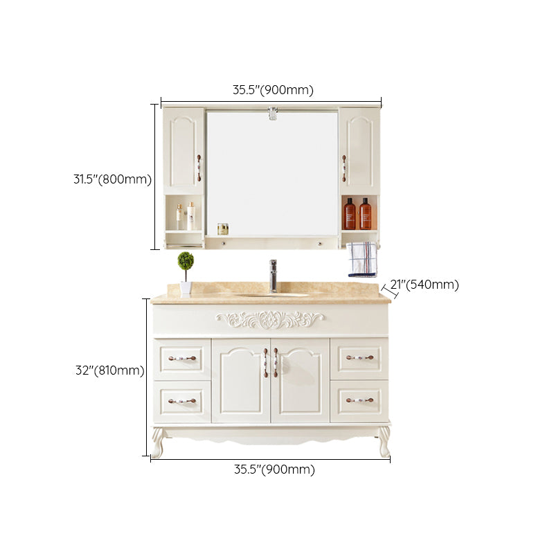Wood Frame Bathroom Vanity White Freestanding Mirror Drawers Rectangle Vanity with 2 Doors Clearhalo 'Bathroom Remodel & Bathroom Fixtures' 'Bathroom Vanities' 'bathroom_vanities' 'Home Improvement' 'home_improvement' 'home_improvement_bathroom_vanities' 6872160