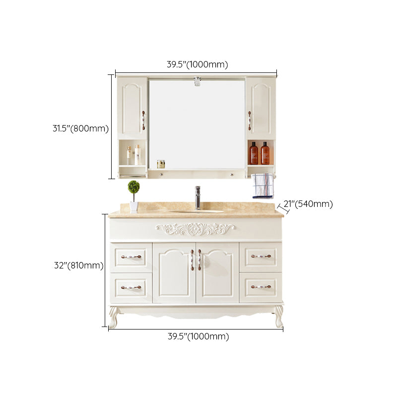Wood Frame Bathroom Vanity White Freestanding Mirror Drawers Rectangle Vanity with 2 Doors Clearhalo 'Bathroom Remodel & Bathroom Fixtures' 'Bathroom Vanities' 'bathroom_vanities' 'Home Improvement' 'home_improvement' 'home_improvement_bathroom_vanities' 6872161
