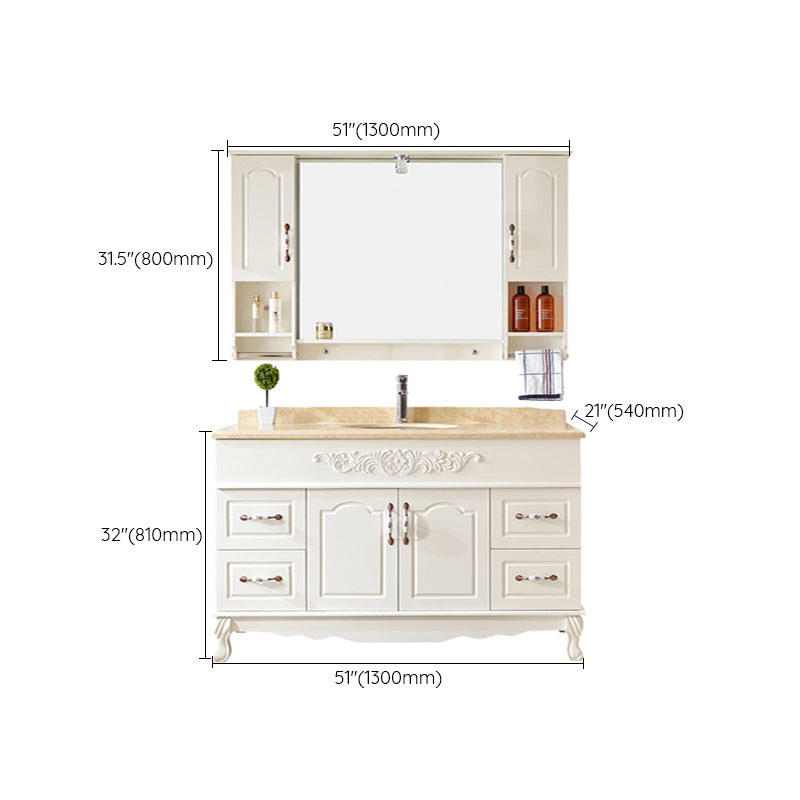 Wood Frame Bathroom Vanity White Freestanding Mirror Drawers Rectangle Vanity with 2 Doors Clearhalo 'Bathroom Remodel & Bathroom Fixtures' 'Bathroom Vanities' 'bathroom_vanities' 'Home Improvement' 'home_improvement' 'home_improvement_bathroom_vanities' 6872164