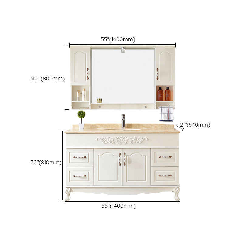 Wood Frame Bathroom Vanity White Freestanding Mirror Drawers Rectangle Vanity with 2 Doors Clearhalo 'Bathroom Remodel & Bathroom Fixtures' 'Bathroom Vanities' 'bathroom_vanities' 'Home Improvement' 'home_improvement' 'home_improvement_bathroom_vanities' 6872165