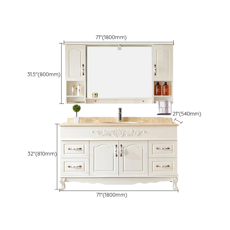 Wood Frame Bathroom Vanity White Freestanding Mirror Drawers Rectangle Vanity with 2 Doors Clearhalo 'Bathroom Remodel & Bathroom Fixtures' 'Bathroom Vanities' 'bathroom_vanities' 'Home Improvement' 'home_improvement' 'home_improvement_bathroom_vanities' 6872169