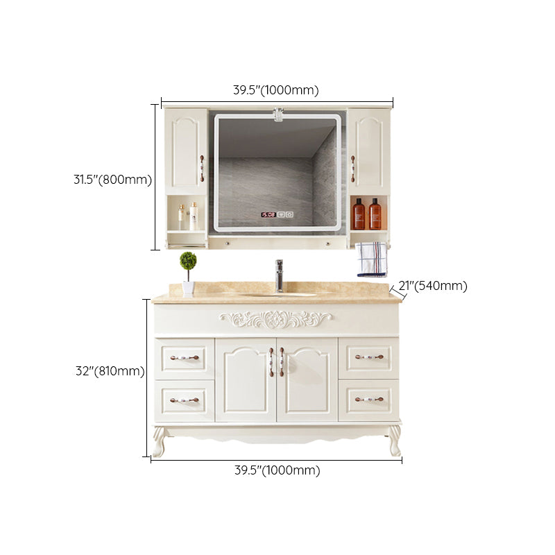 Wood Frame Bathroom Vanity White Freestanding Mirror Drawers Rectangle Vanity with 2 Doors Clearhalo 'Bathroom Remodel & Bathroom Fixtures' 'Bathroom Vanities' 'bathroom_vanities' 'Home Improvement' 'home_improvement' 'home_improvement_bathroom_vanities' 6872171