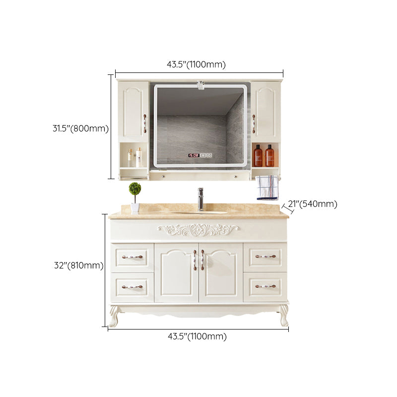 Wood Frame Bathroom Vanity White Freestanding Mirror Drawers Rectangle Vanity with 2 Doors Clearhalo 'Bathroom Remodel & Bathroom Fixtures' 'Bathroom Vanities' 'bathroom_vanities' 'Home Improvement' 'home_improvement' 'home_improvement_bathroom_vanities' 6872172