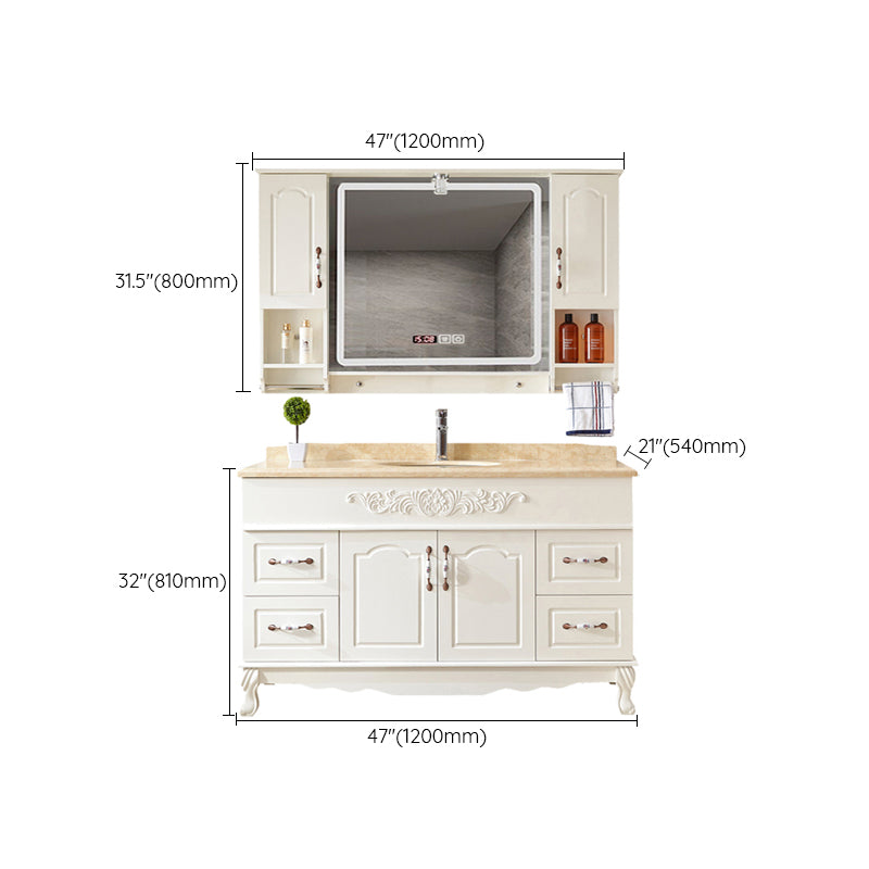 Wood Frame Bathroom Vanity White Freestanding Mirror Drawers Rectangle Vanity with 2 Doors Clearhalo 'Bathroom Remodel & Bathroom Fixtures' 'Bathroom Vanities' 'bathroom_vanities' 'Home Improvement' 'home_improvement' 'home_improvement_bathroom_vanities' 6872173