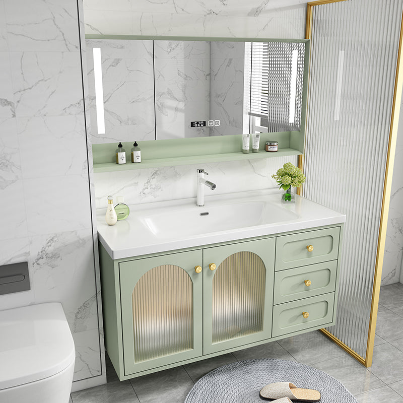Scratch Resistant Vanity Mirror 2 Doors Drawers Single Sink Wall-Mounted Bath Vanity Clearhalo 'Bathroom Remodel & Bathroom Fixtures' 'Bathroom Vanities' 'bathroom_vanities' 'Home Improvement' 'home_improvement' 'home_improvement_bathroom_vanities' 6872176