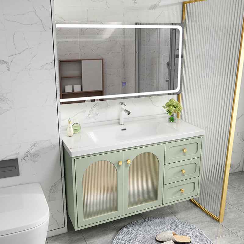 Scratch Resistant Vanity Mirror 2 Doors Drawers Single Sink Wall-Mounted Bath Vanity Vanity & Faucet & Smart Mirror Clearhalo 'Bathroom Remodel & Bathroom Fixtures' 'Bathroom Vanities' 'bathroom_vanities' 'Home Improvement' 'home_improvement' 'home_improvement_bathroom_vanities' 6872177