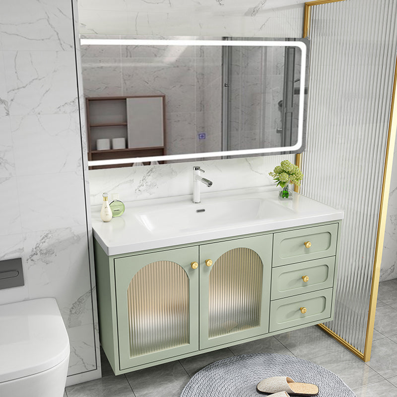 Scratch Resistant Vanity Mirror 2 Doors Drawers Single Sink Wall-Mounted Bath Vanity Vanity & Faucet & Smart Mirror Clearhalo 'Bathroom Remodel & Bathroom Fixtures' 'Bathroom Vanities' 'bathroom_vanities' 'Home Improvement' 'home_improvement' 'home_improvement_bathroom_vanities' 6872178