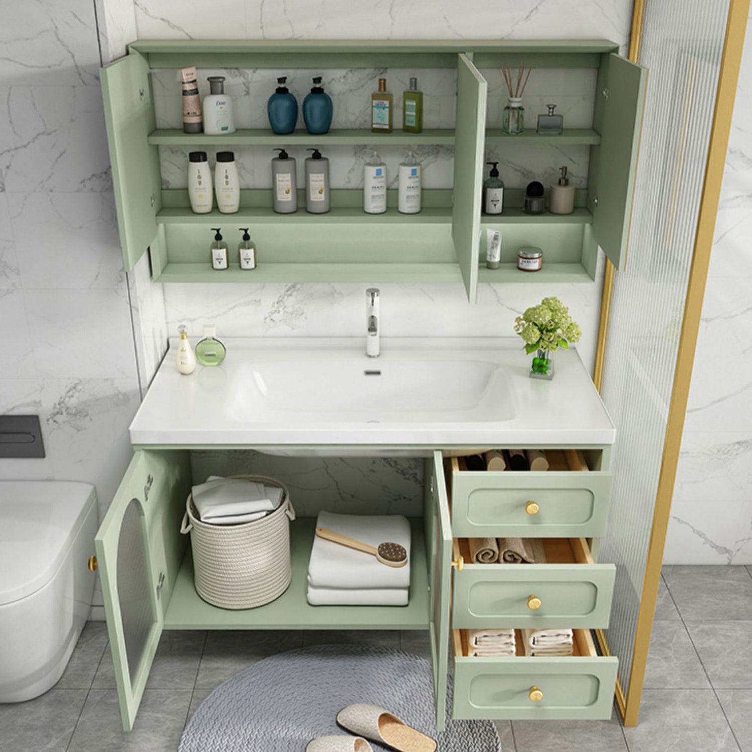 Scratch Resistant Vanity Mirror 2 Doors Drawers Single Sink Wall-Mounted Bath Vanity Clearhalo 'Bathroom Remodel & Bathroom Fixtures' 'Bathroom Vanities' 'bathroom_vanities' 'Home Improvement' 'home_improvement' 'home_improvement_bathroom_vanities' 6872179