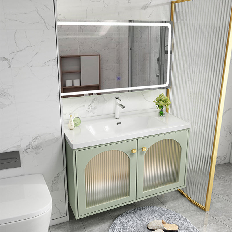 Scratch Resistant Vanity Mirror 2 Doors Drawers Single Sink Wall-Mounted Bath Vanity Vanity & Faucet & Smart Mirror 24"L x 20"W x 22"H Clearhalo 'Bathroom Remodel & Bathroom Fixtures' 'Bathroom Vanities' 'bathroom_vanities' 'Home Improvement' 'home_improvement' 'home_improvement_bathroom_vanities' 6872180