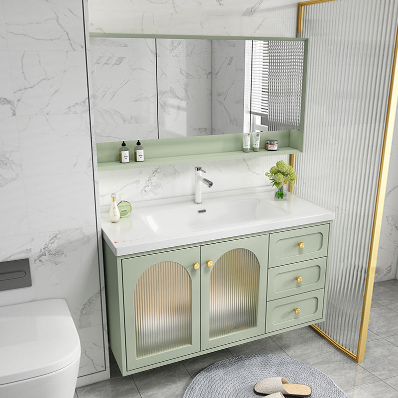 Scratch Resistant Vanity Mirror 2 Doors Drawers Single Sink Wall-Mounted Bath Vanity Vanity & Faucet & Mirror Cabinet Clearhalo 'Bathroom Remodel & Bathroom Fixtures' 'Bathroom Vanities' 'bathroom_vanities' 'Home Improvement' 'home_improvement' 'home_improvement_bathroom_vanities' 6872182