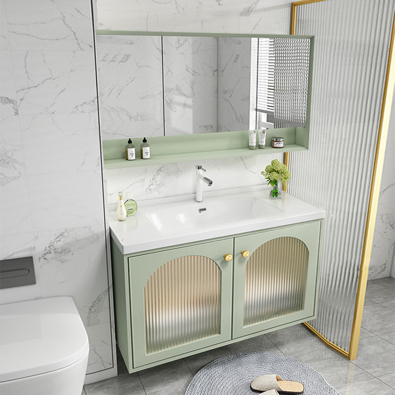 Scratch Resistant Vanity Mirror 2 Doors Drawers Single Sink Wall-Mounted Bath Vanity Vanity & Faucet & Mirror Cabinet 24"L x 20"W x 22"H Clearhalo 'Bathroom Remodel & Bathroom Fixtures' 'Bathroom Vanities' 'bathroom_vanities' 'Home Improvement' 'home_improvement' 'home_improvement_bathroom_vanities' 6872183