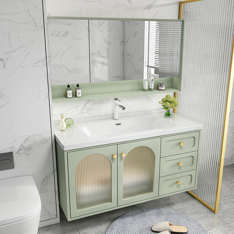 Scratch Resistant Vanity Mirror 2 Doors Drawers Single Sink Wall-Mounted Bath Vanity Vanity & Faucet & Mirror Cabinet Clearhalo 'Bathroom Remodel & Bathroom Fixtures' 'Bathroom Vanities' 'bathroom_vanities' 'Home Improvement' 'home_improvement' 'home_improvement_bathroom_vanities' 6872186