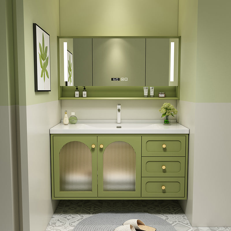 2 Doors Bath Vanity Drawers Mirror Wall Mount Rectangle Single Sink Wood Frame Vanity Clearhalo 'Bathroom Remodel & Bathroom Fixtures' 'Bathroom Vanities' 'bathroom_vanities' 'Home Improvement' 'home_improvement' 'home_improvement_bathroom_vanities' 6872210